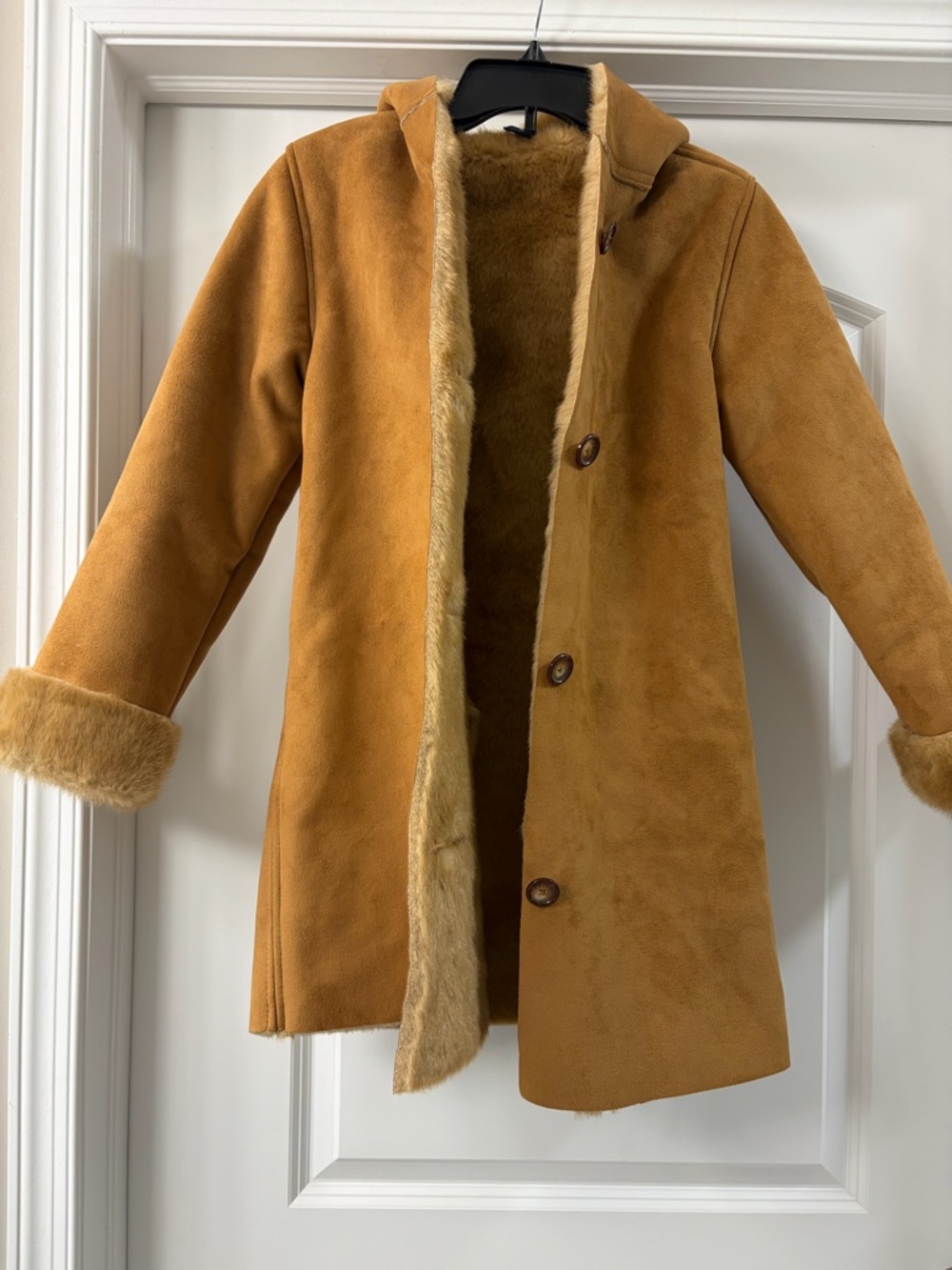 GAP Kids Faux Fur Suede Hooded Coat Brown Size 12